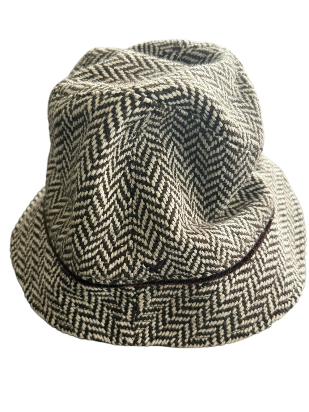 Vintage AE women’s Herringbone Bucket Hat in Brown & Cream